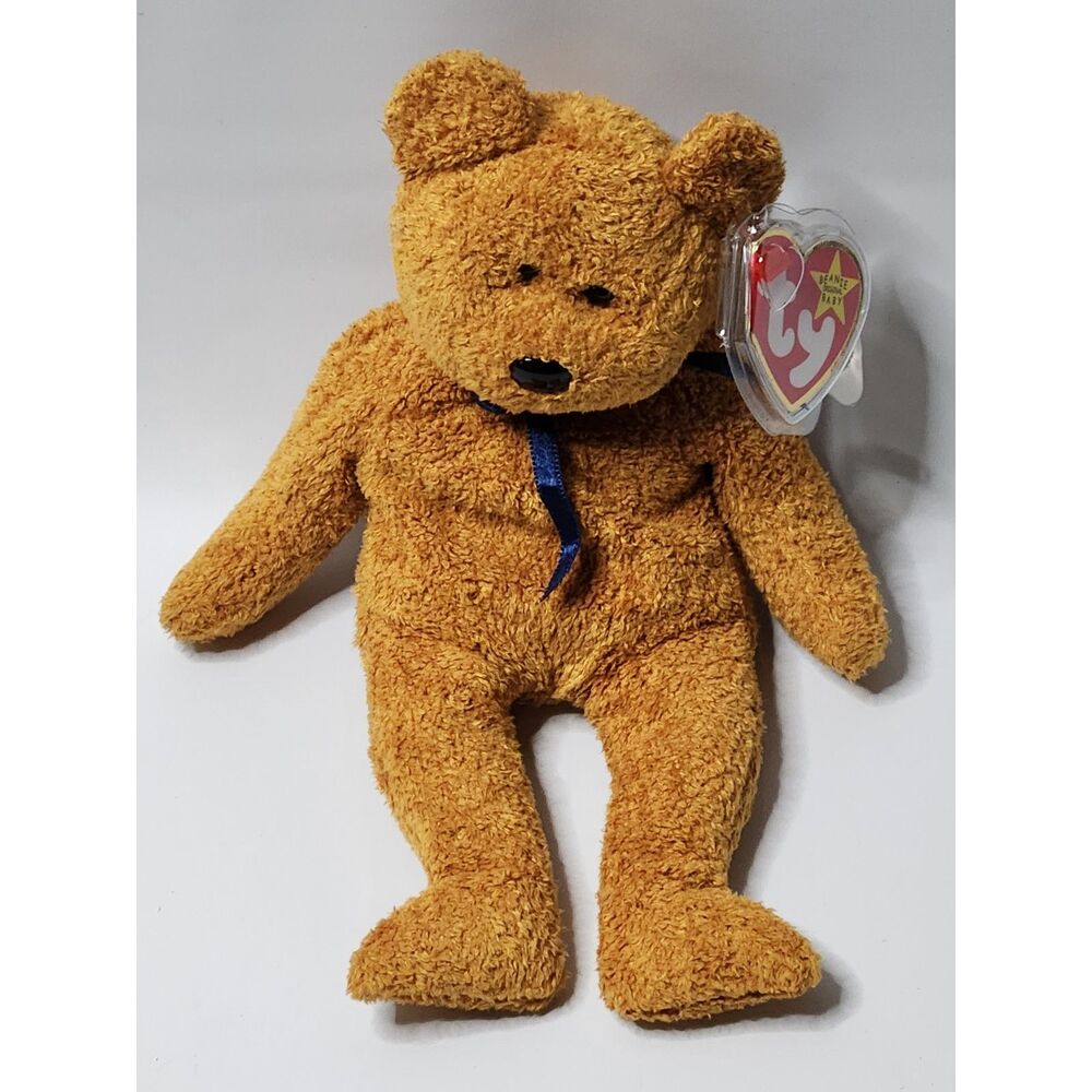 Ty Beanie Baby Fuzz – 1999 – Brown Plush Bear with Ribbon